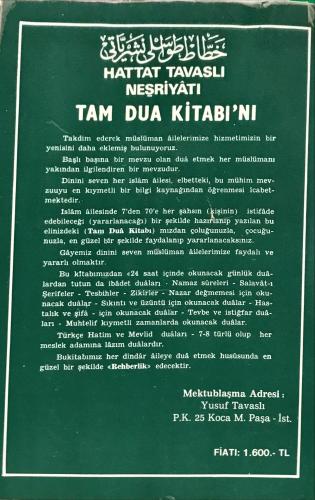 Tam Dua Kitabı Hatat Hafız Yusuf Tavaslı Altın Kitaplar